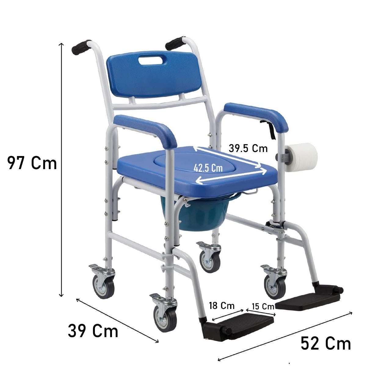 Baño Inodoro Aluminio Con Ruedas Asiento Acolchado Reposapie 7002C