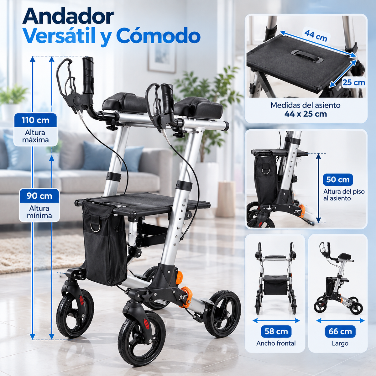 Andador Burrito Vertical con Apoyo de Antebrazos y Asiento 1003C