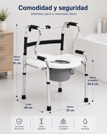 Andador Multifuncional 5 En 1 Plegable Altura Regulable Aluminio