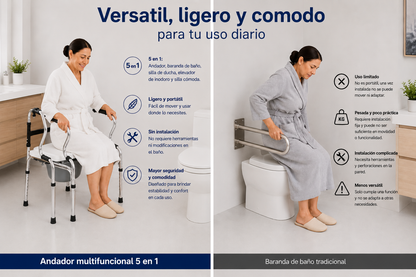 Andador Multifuncional 5 En 1 Plegable Altura Regulable Aluminio