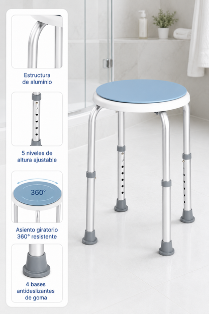 Piso Silla De Ducha Giratorio Redondo Altura Ajustable 103C