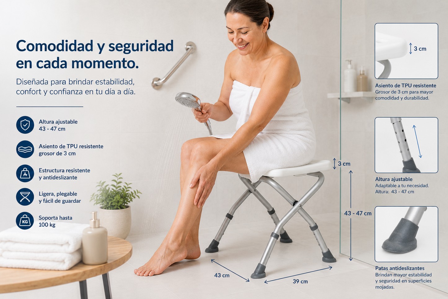 Piso O Banca De Ducha Plegable Con Altura Regulable 203C