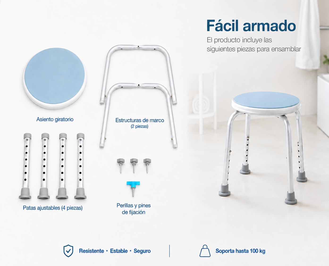 Piso Silla De Ducha Giratorio Redondo Altura Ajustable 103C