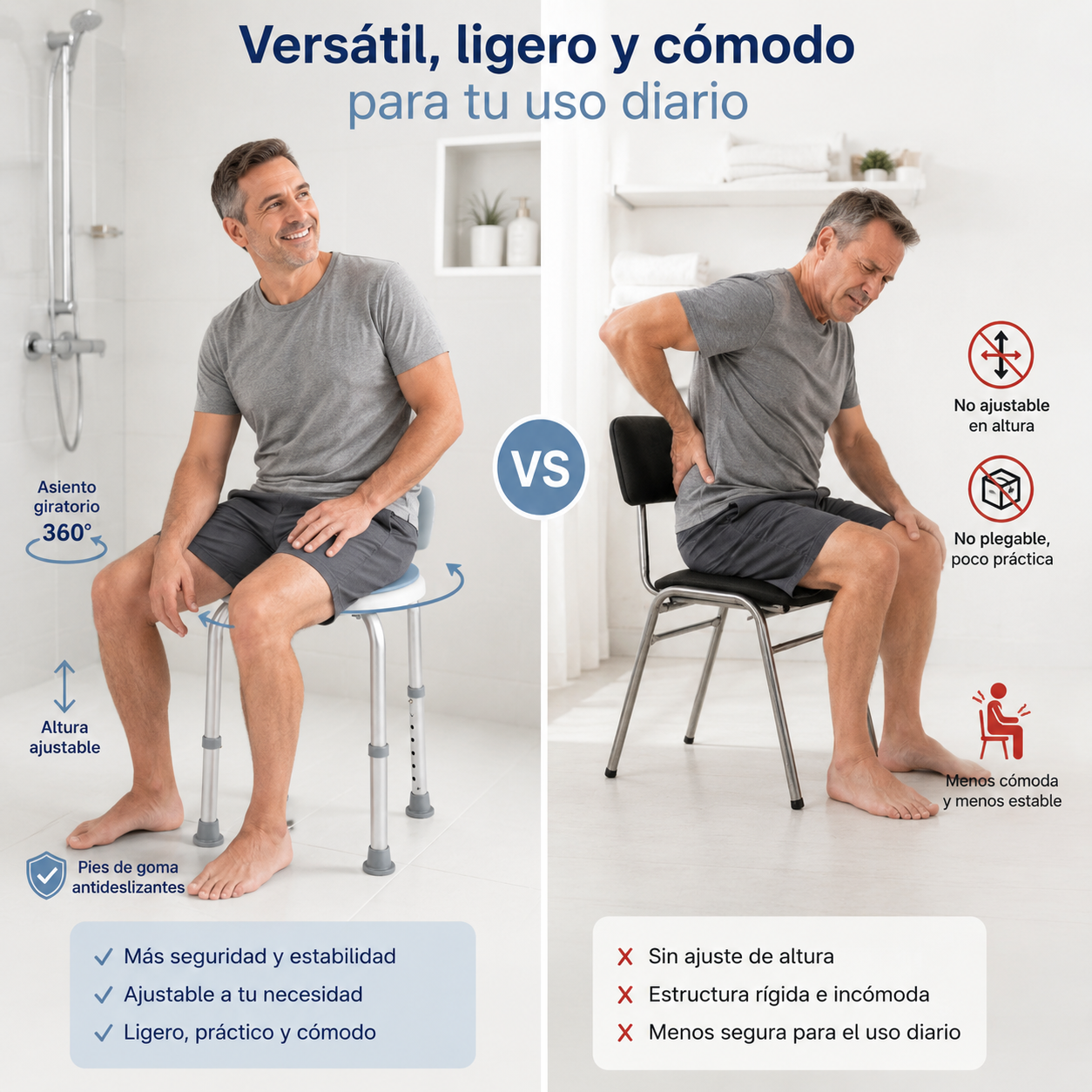 Piso Silla De Ducha Giratorio Redondo Altura Ajustable 103C