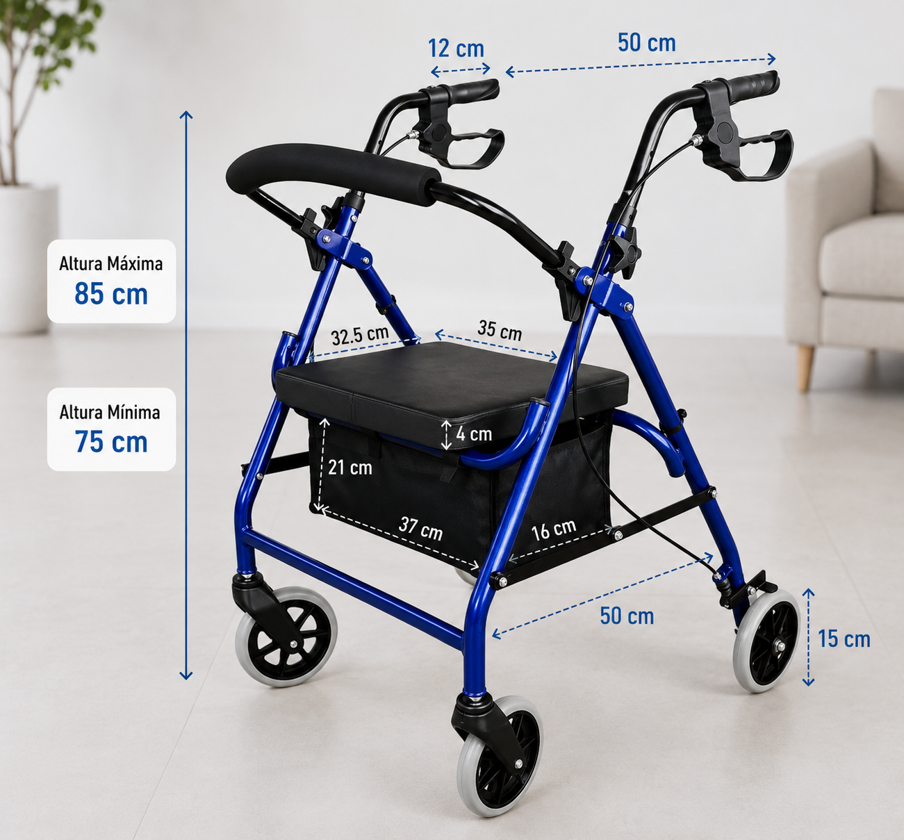 Andador Burrito Ortopedico Plegable 4 Ruedas Bolso Y Asiento 3004B-1