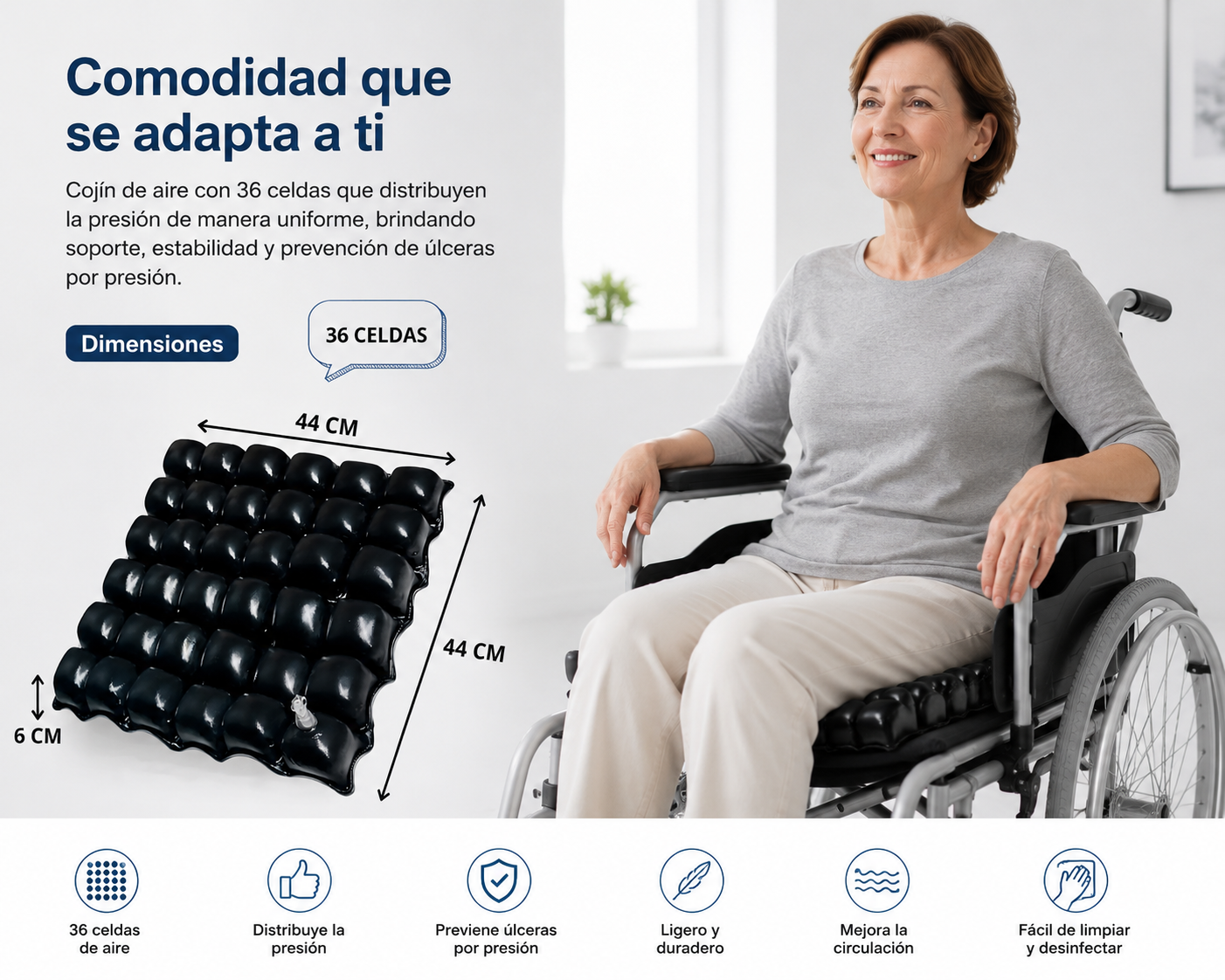 Cojin Picaron Antiescaras Cuadrado Inflable Negro