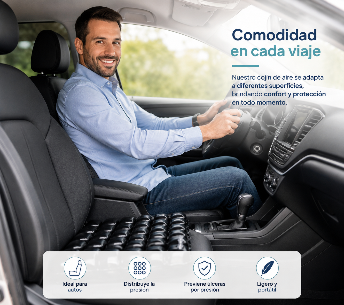 Cojin Picaron Antiescaras Cuadrado Inflable Negro