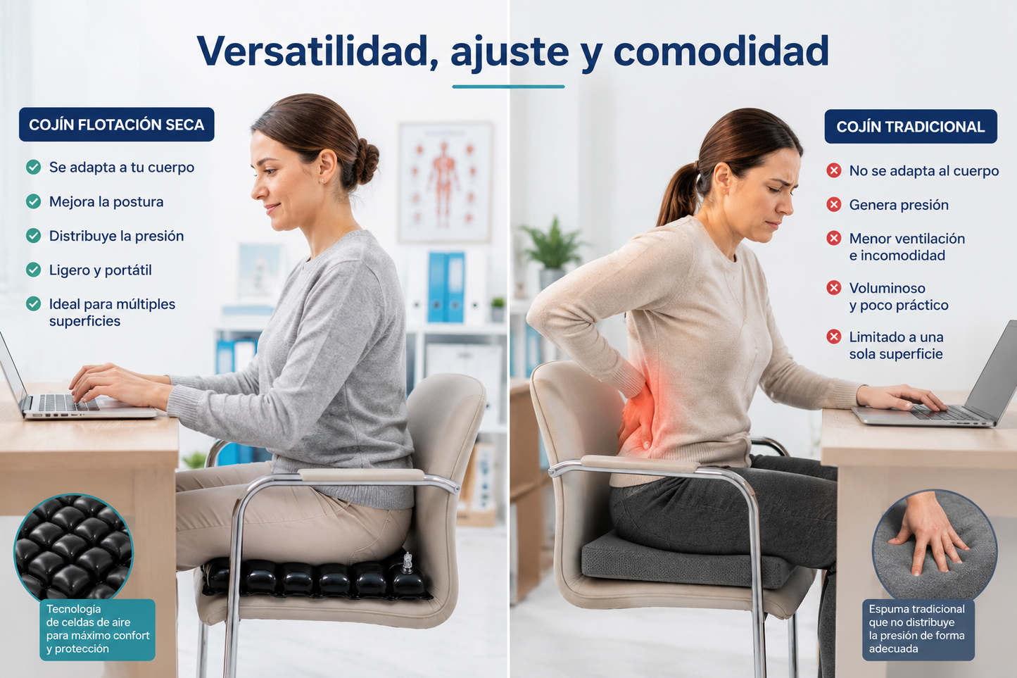 Cojin Picaron Antiescaras Cuadrado Inflable Negro