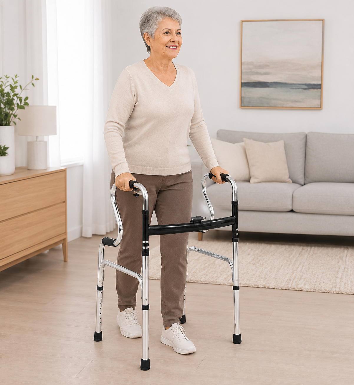 Andador Multifuncional 5 En 1 Plegable Altura Regulable Aluminio
