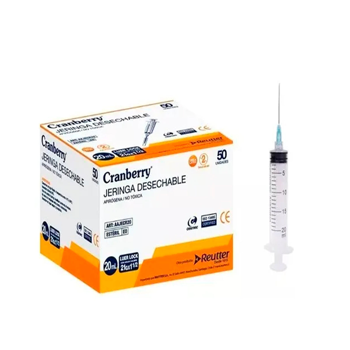 Jeringa 20 ML Luer Slip Con Aguja 21g x 1 1/2 Caja 50Unid