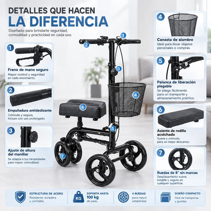Andador de Rodilla Scooter Ortopédico Plegable con Freno 9007AB