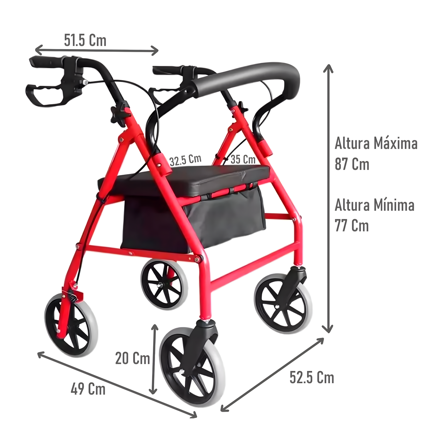 Andador Burrito Ortopedico 4 Ruedas Con Asiento Y Bolso 3004D