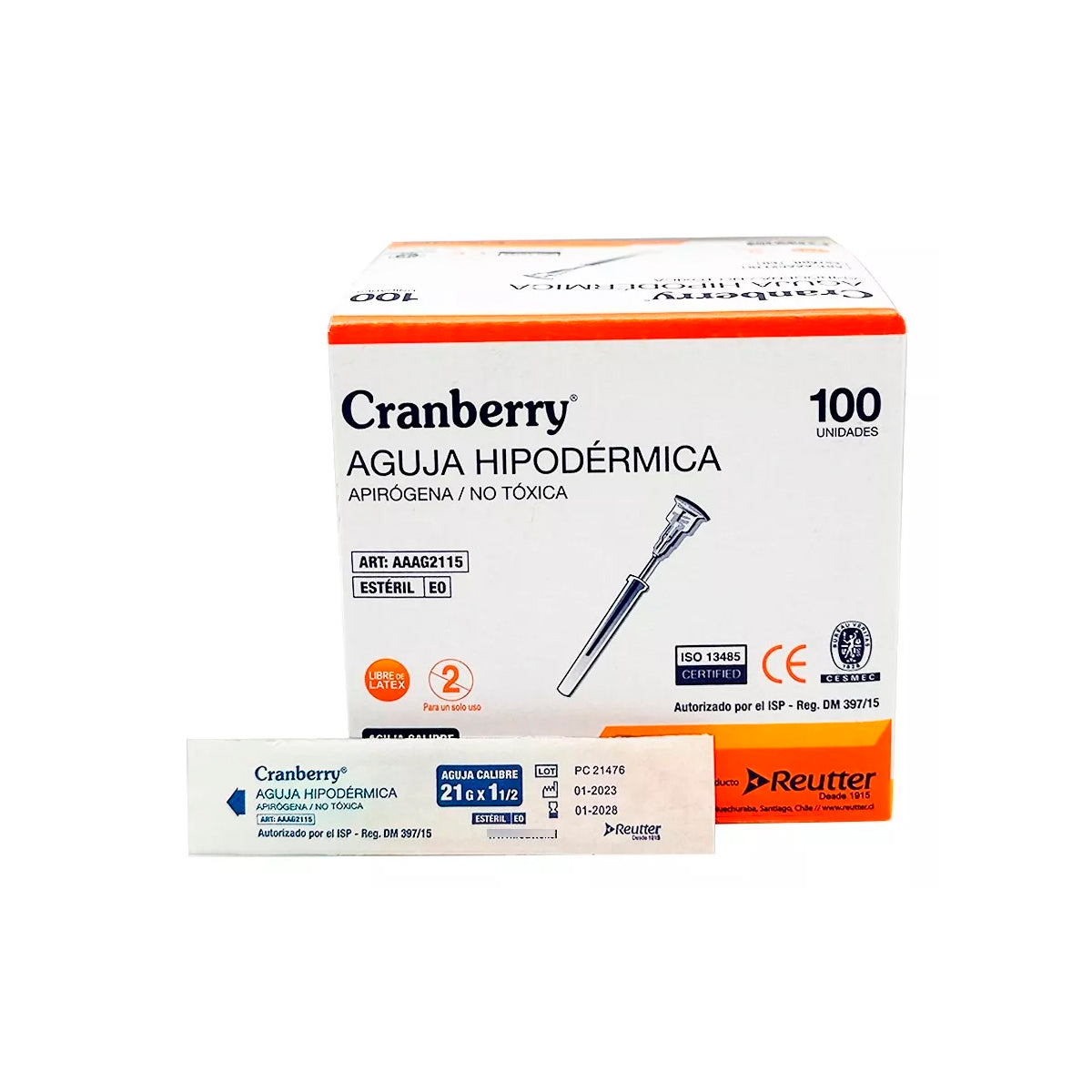 Aguja Hipodermica 21g X 1 1/2 - Caja 100 Unds Cranberry