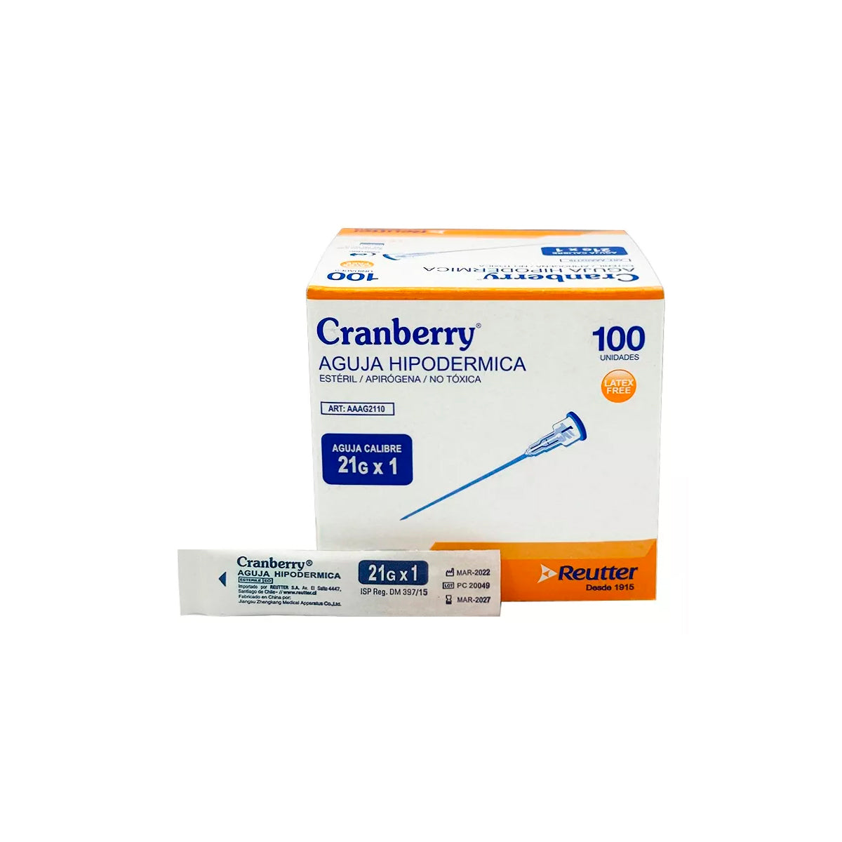 Aguja Hipodermica 21g X 1 - Caja 100 Unds Cranberry