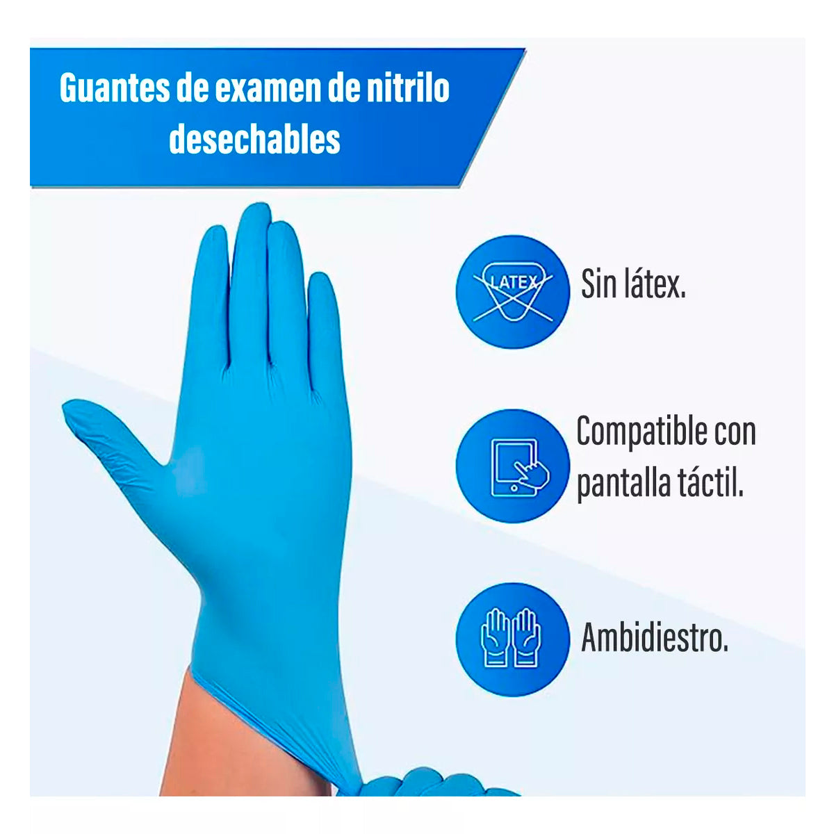 Guantes De Nitrilo Azul Sin Polvo - Caja X 100 Unds
