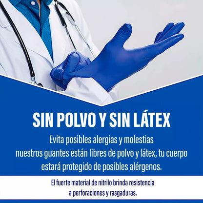 Guantes De Nitrilo Azul Cobalto Sin Polvo - Caja 100 Unds
