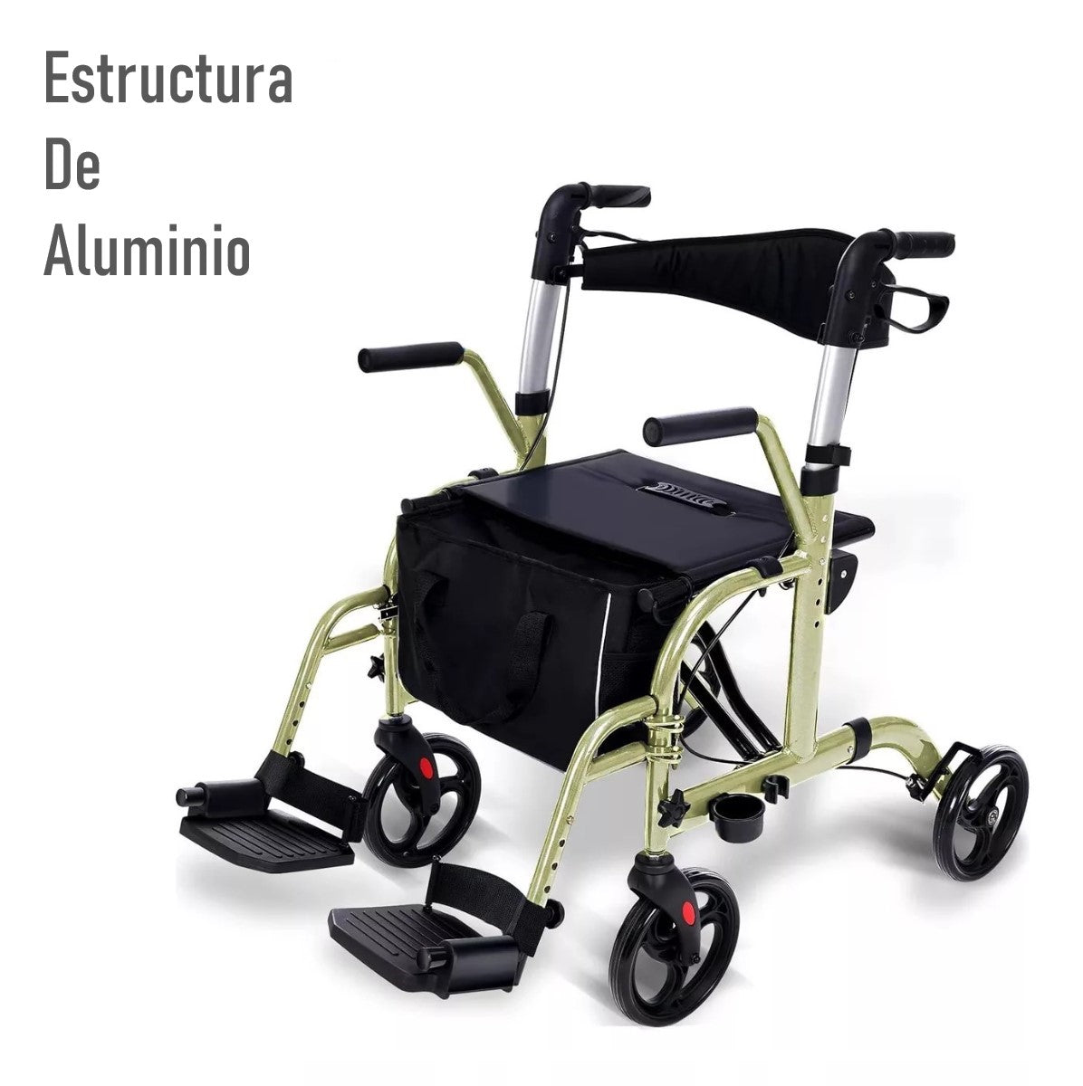 Andador Plegable 4 Ruedas 2 En 1 Silla De Ruedas Reposapies 1001C