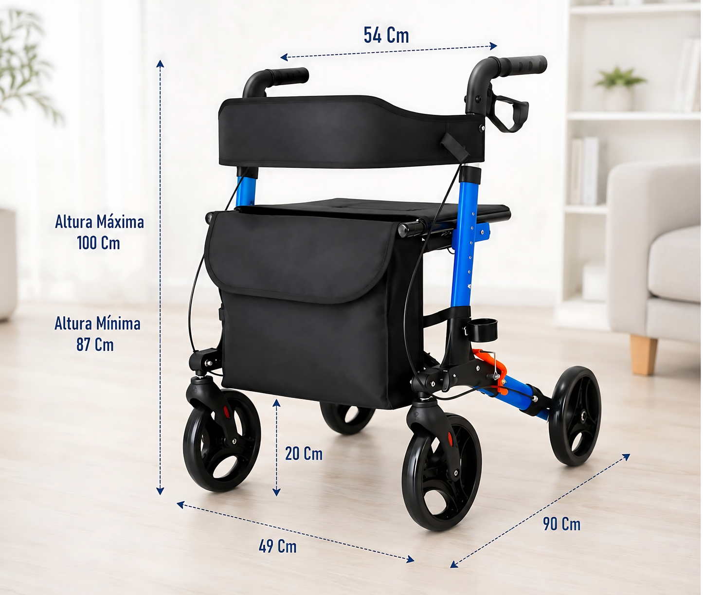 Andador Burrito Ortopedico Plegable Adulto 4 Ruedas Asiento