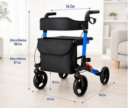 Andador Burrito Ortopedico Plegable Adulto 4 Ruedas Asiento