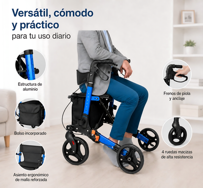 Andador Burrito Ortopedico Plegable Adulto 4 Ruedas Asiento