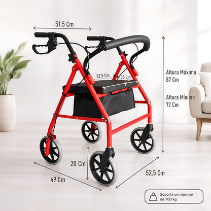 Andador Burrito Ortopedico 4 Ruedas Con Asiento Y Bolso 3004D