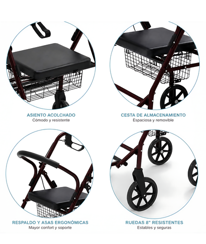 Andador Burrito Ortopedico Con Asiento 4 Ruedas Plegable