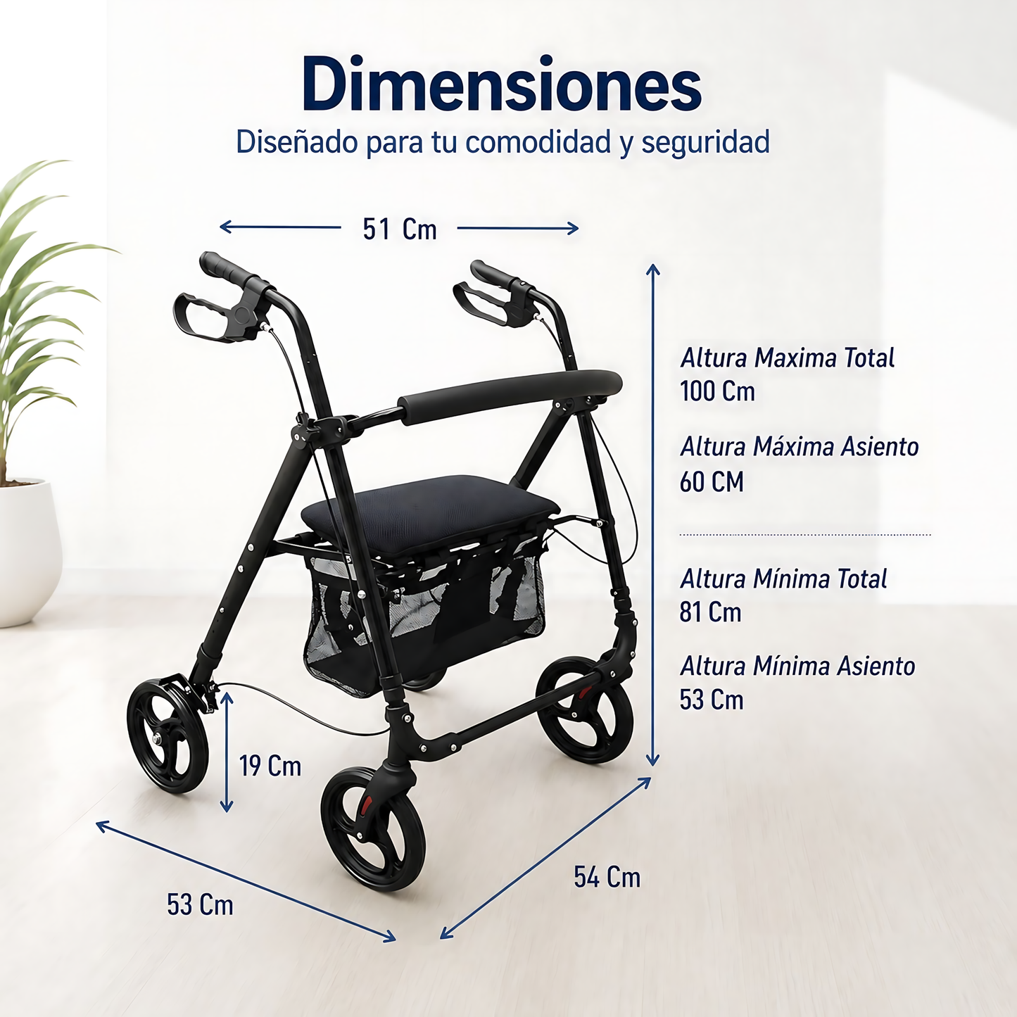 Andador 4 Ruedas Burrito Con Asiento Y Canasto Plegable 1004D