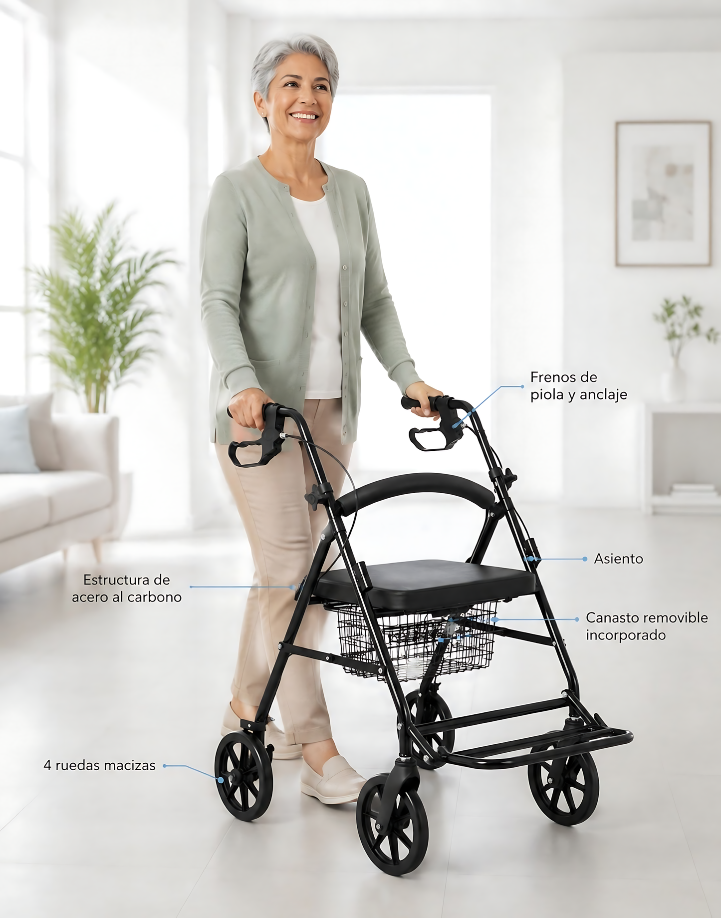 Andador Burrito Ortopedico Con Asiento 4 Ruedas Plegable