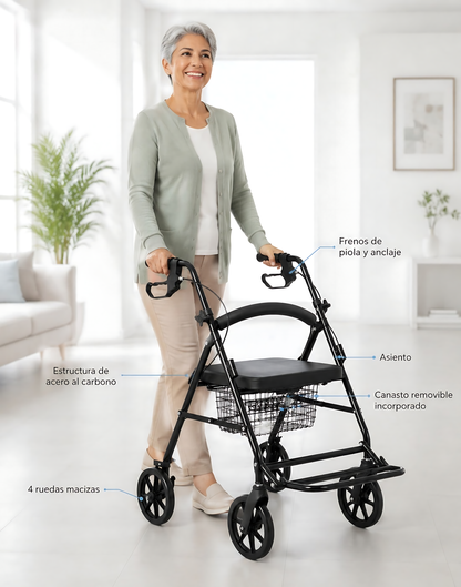 Andador Burrito Ortopedico Con Asiento 4 Ruedas Plegable