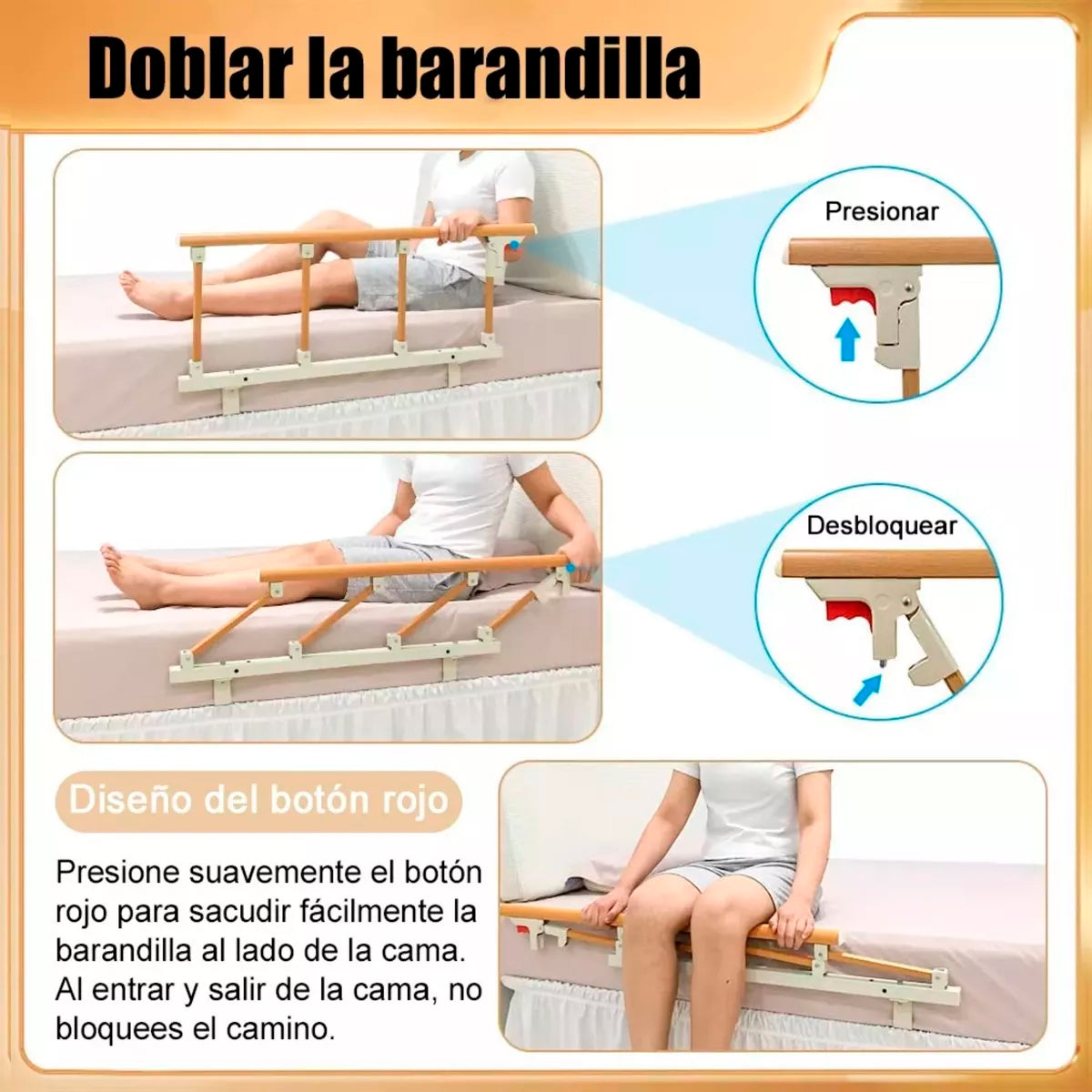 Baranda Cama Lateral Anti Caída Para Adulto Mayor Plegable