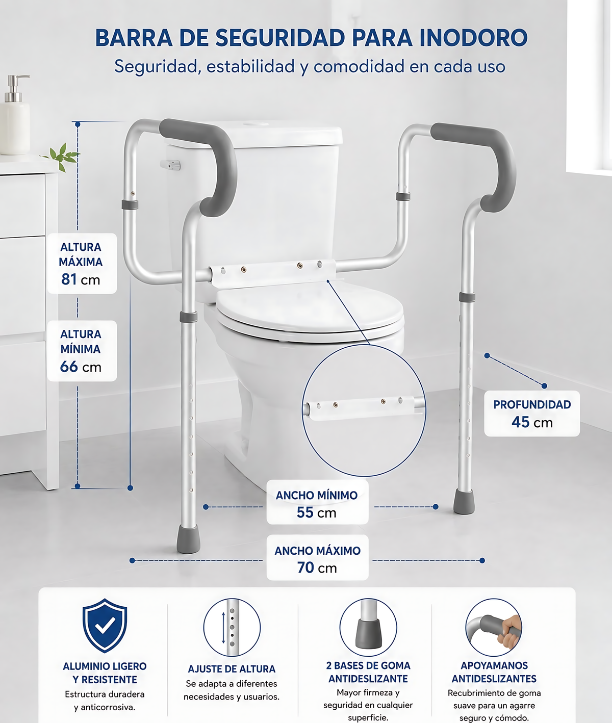 BARANDA DE SEGURIDAD BARRA PARA INODORO WC 702B