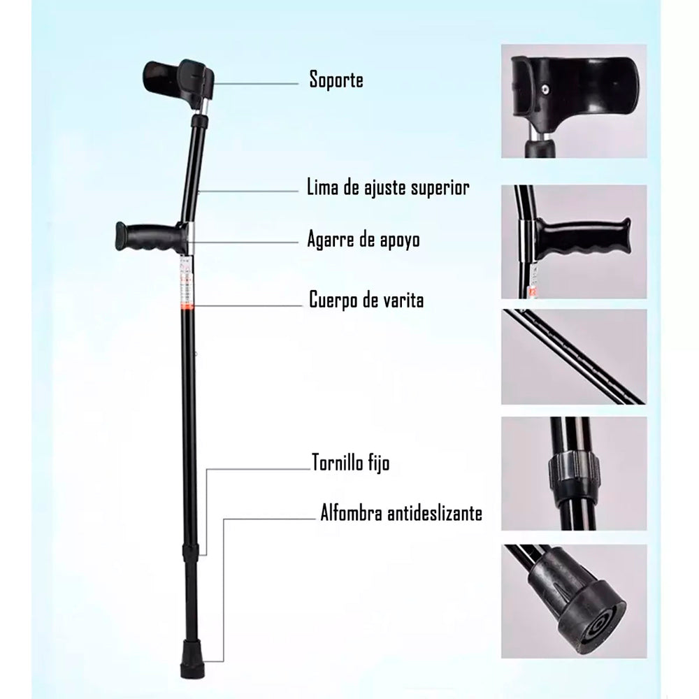 Bastón Codera Fija Canadiense Altura Ajustable Negro Unidad