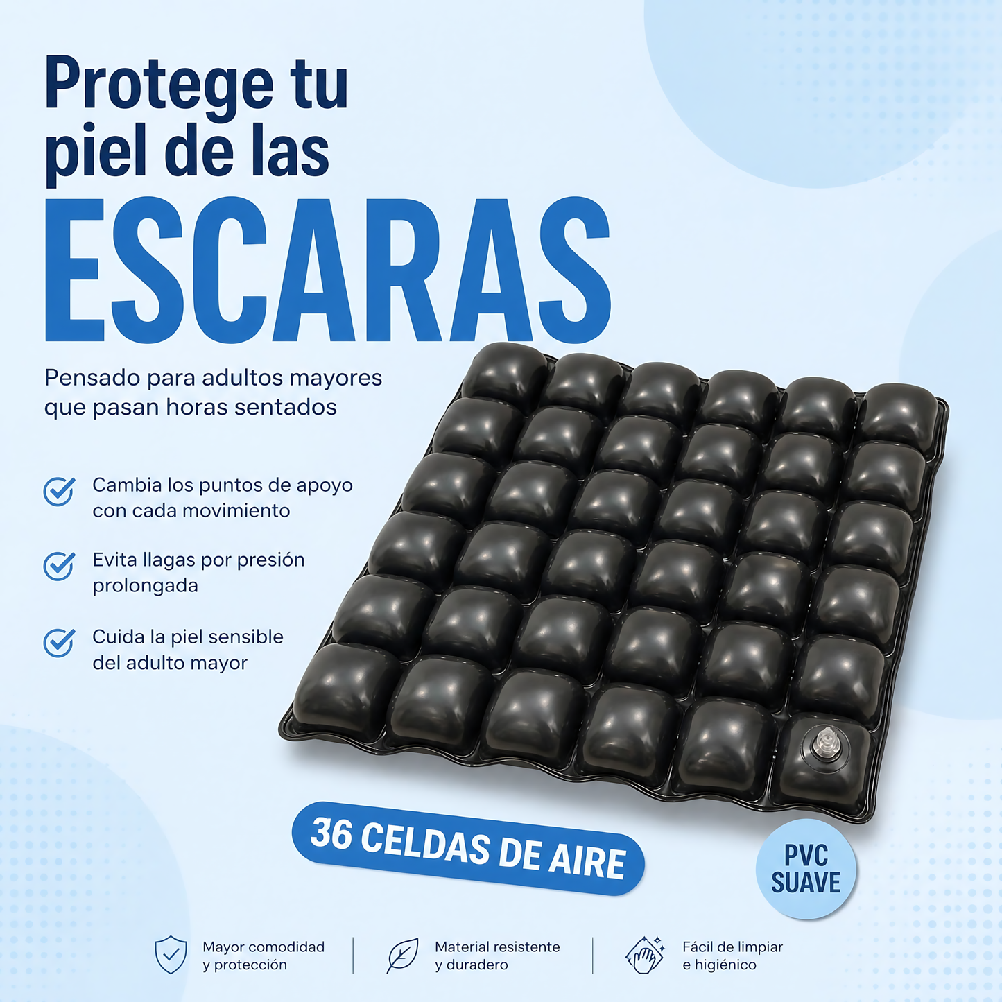 Cojin Picaron Antiescaras Cuadrado Inflable Negro