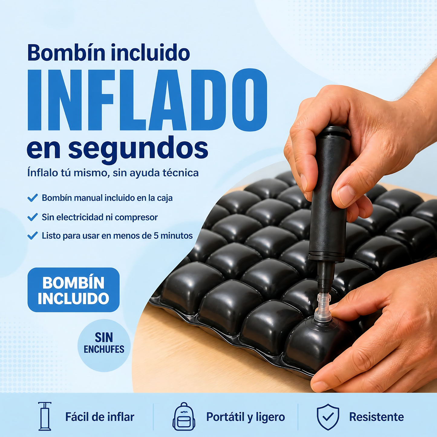 Cojin Picaron Antiescaras Cuadrado Inflable Negro