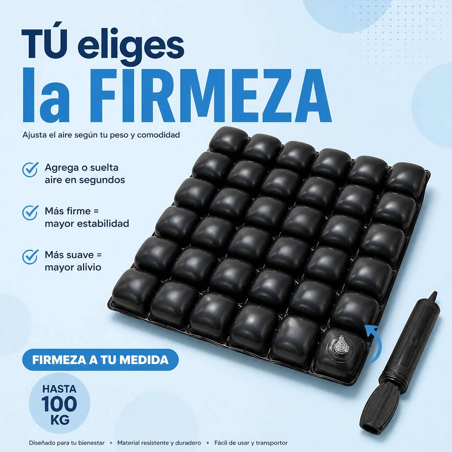 Cojin Picaron Antiescaras Cuadrado Inflable Negro
