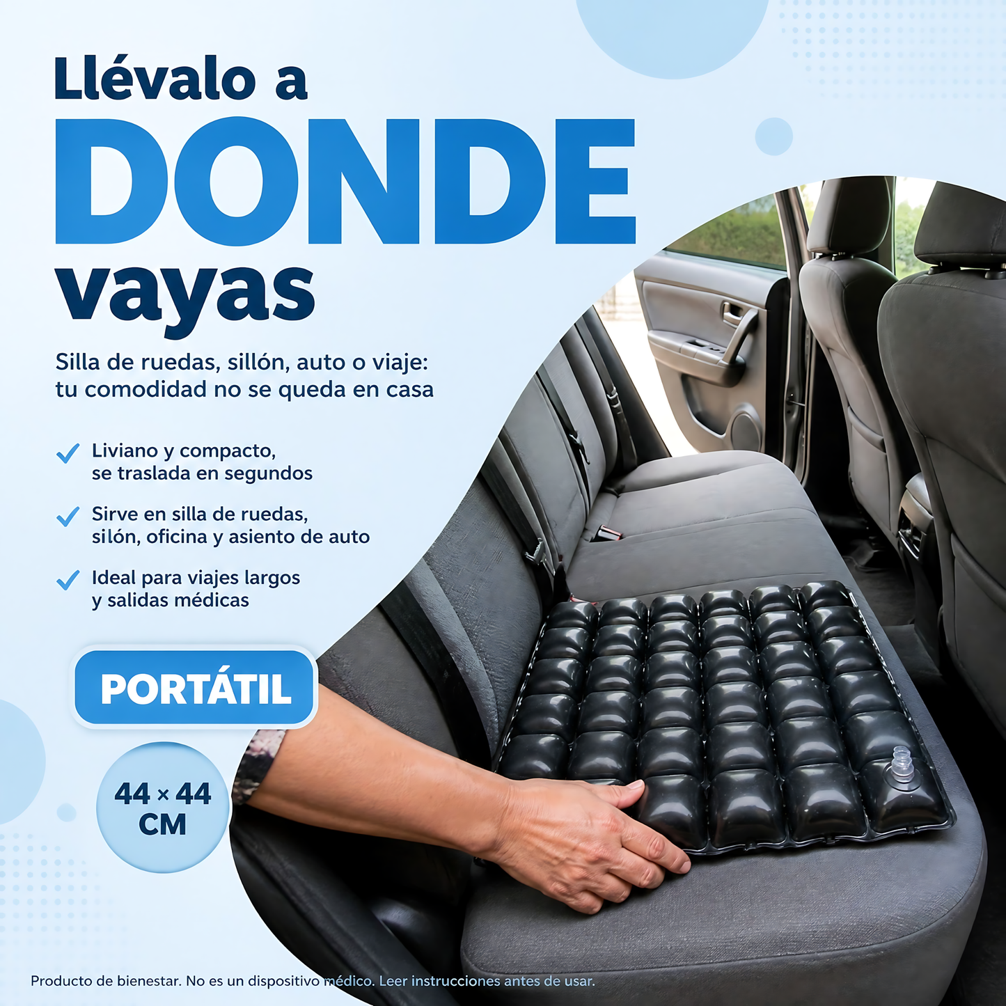 Cojin Picaron Antiescaras Cuadrado Inflable Negro