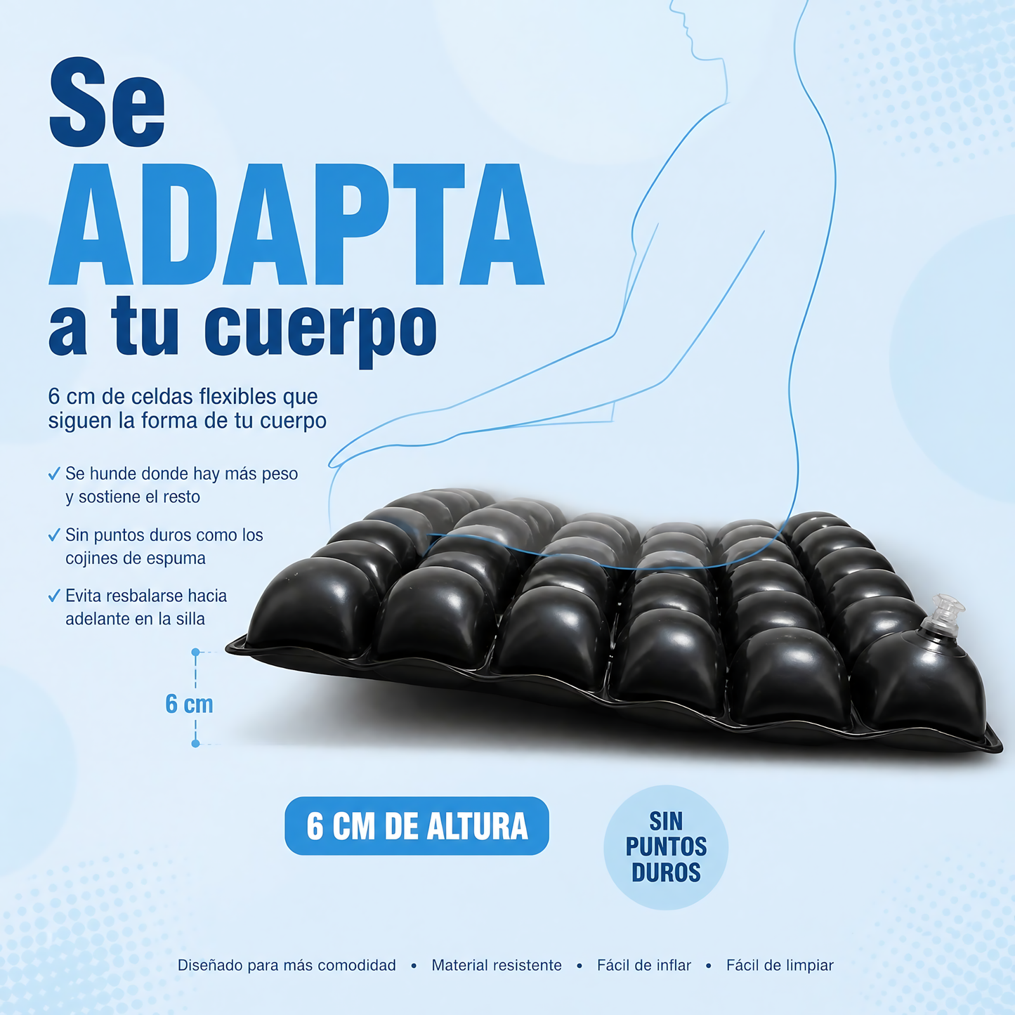 Cojin Picaron Antiescaras Cuadrado Inflable Negro