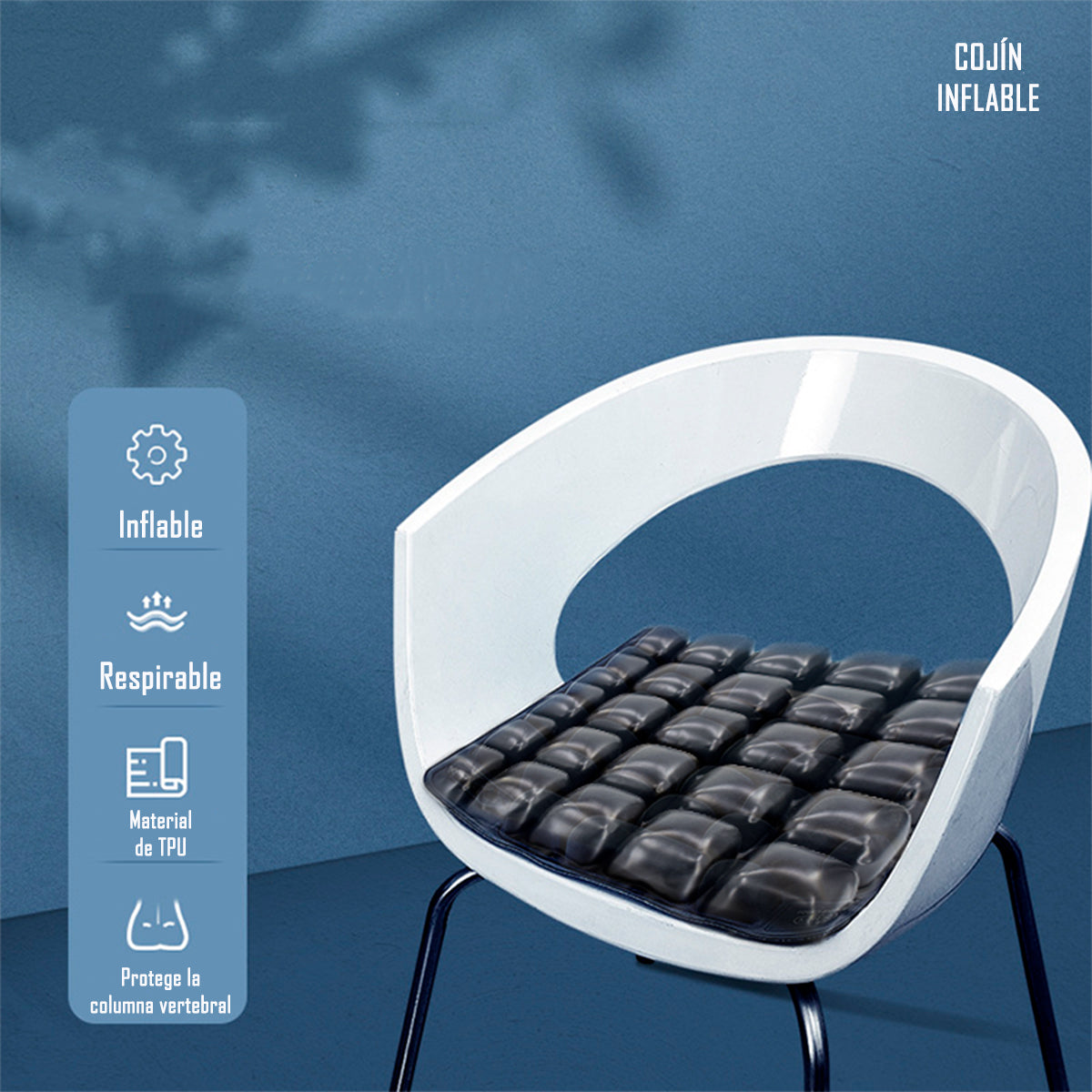 Cojin Picaron Antiescaras Cuadrado Inflable Negro