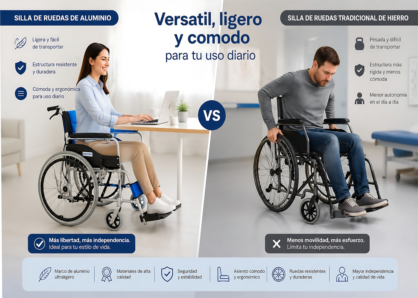 Silla De Ruedas Cromada Aluminio Plegable Doble Freno Con Cinturón
