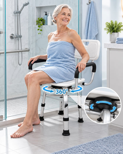 Silla de Ducha Giratoria Adulto Mayor con Respaldo y Apoyabrazos 483A