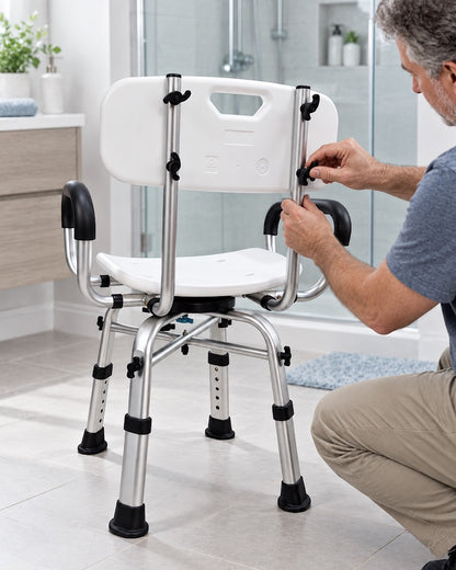 Silla de Ducha Giratoria Adulto Mayor con Respaldo y Apoyabrazos 483A