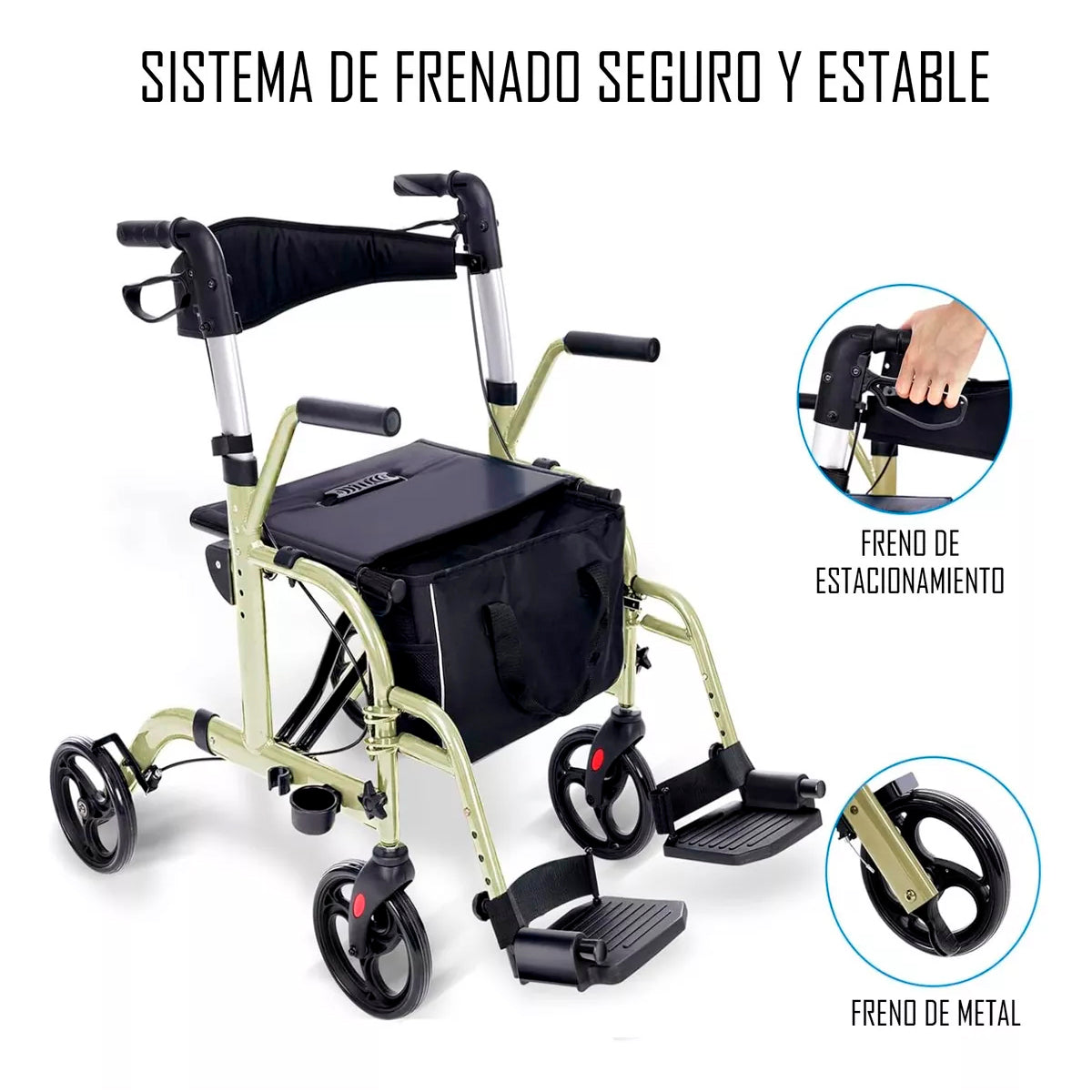 Andador Plegable 4 Ruedas 2 En 1 Silla De Ruedas Reposapies 1001C