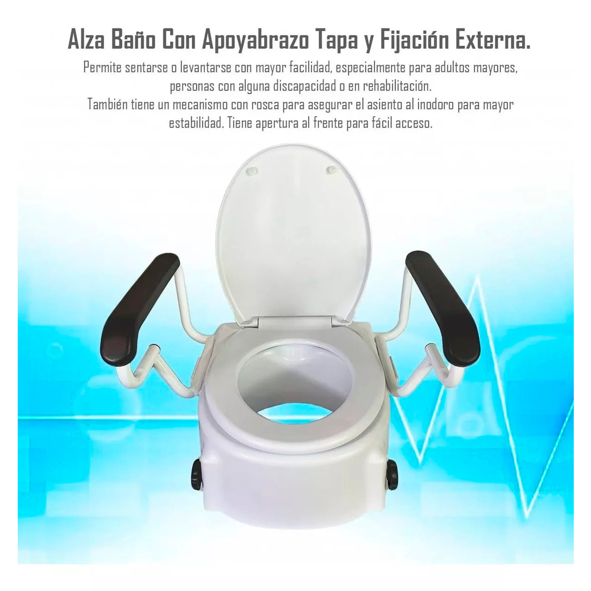 Alza Baño Con Apoyabrazos Y Tapa, Fijación Externa