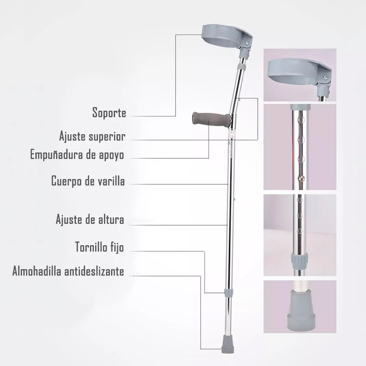 Baston Canadiense Codera Movil Ortopedico Ajustable Unidad