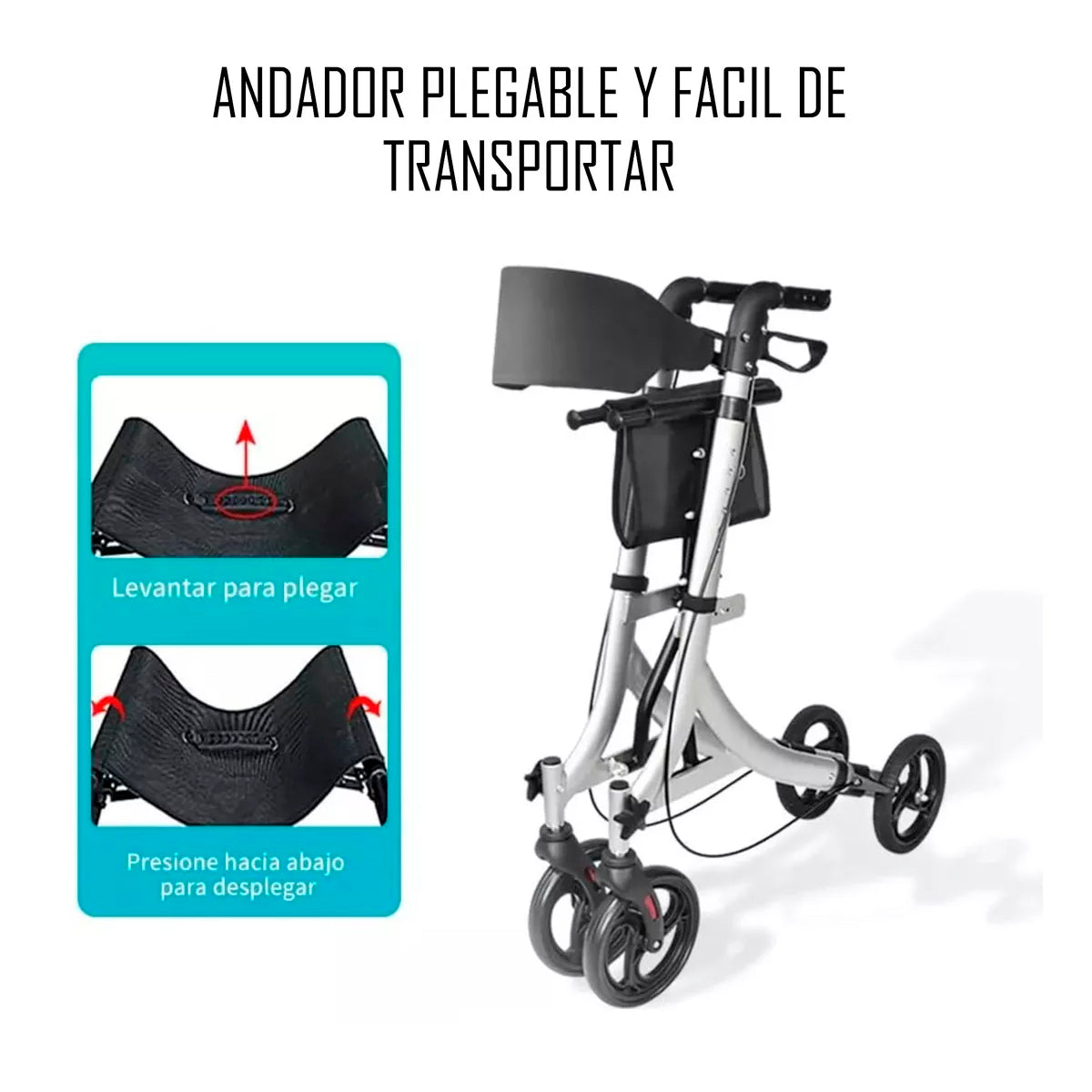 Andador Ortopédico 4 Ruedas Plegable Con Asiento Y Canasto 1005E