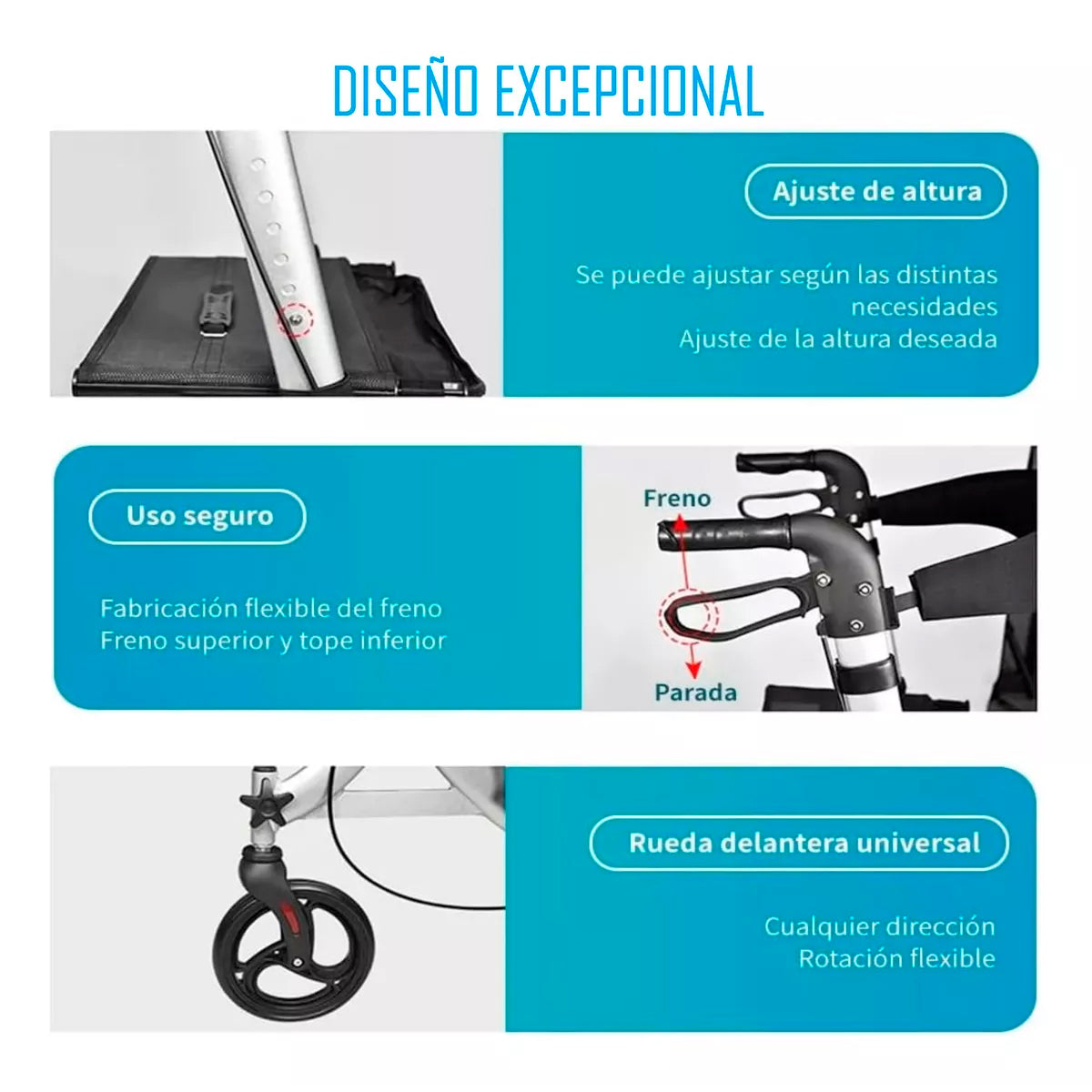 Andador Ortopédico 4 Ruedas Plegable Con Asiento Y Canasto 1005E