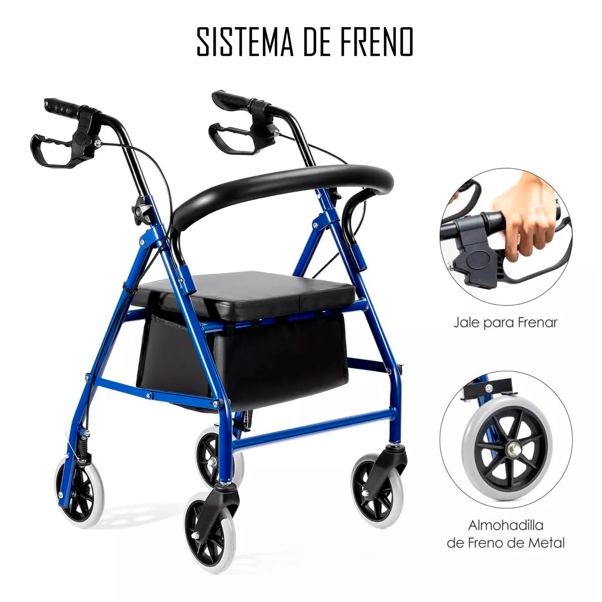 Andador Burrito Plegable 4 Ruedas Con Asiento Freno Y Bolso 3003C