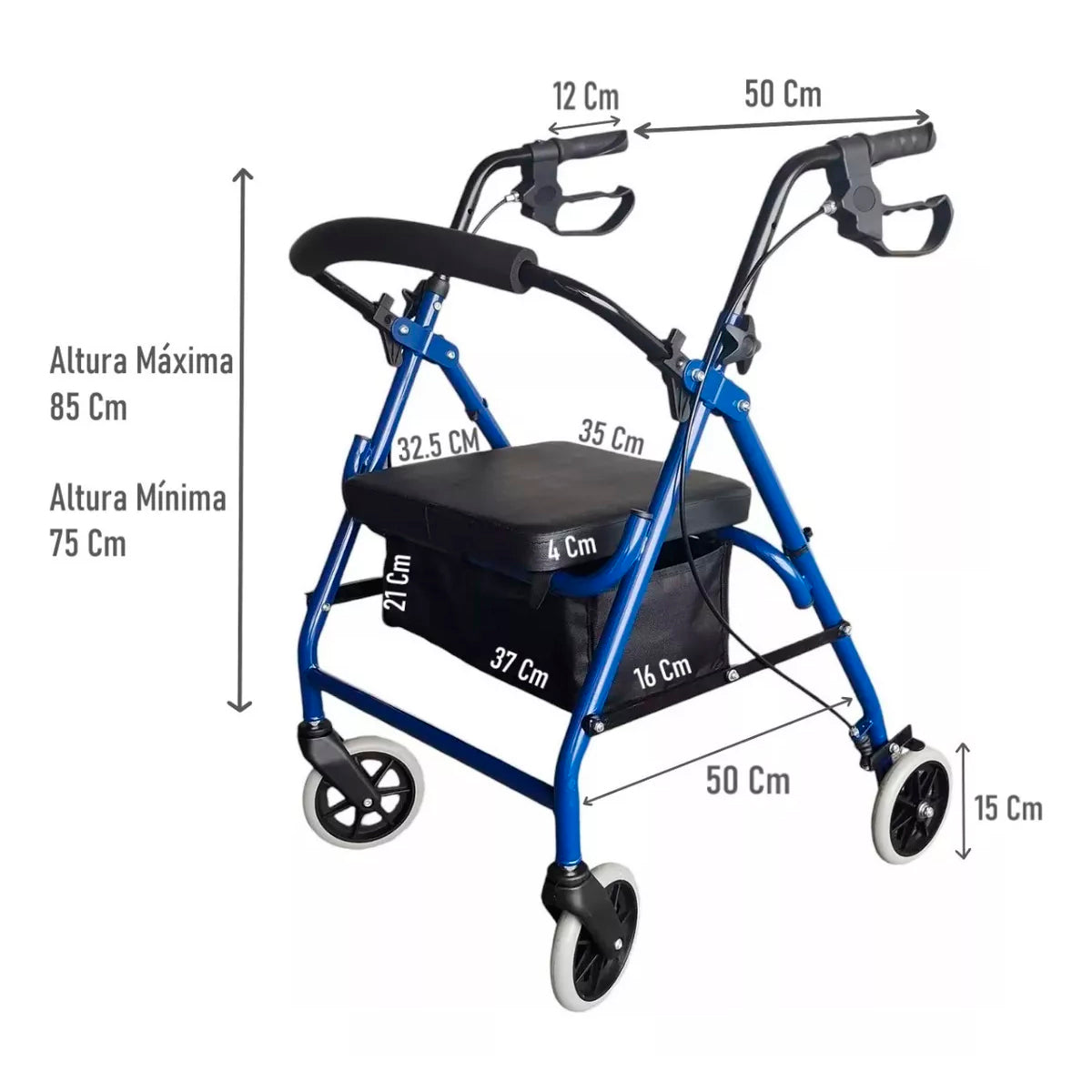 Andador Burrito Ortopedico Plegable 4 Ruedas Bolso Y Asiento 3004B-1