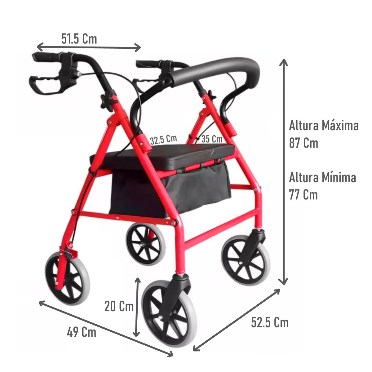 Andador Burrito Ortopedico 4 Ruedas Con Asiento Y Bolso 3004D