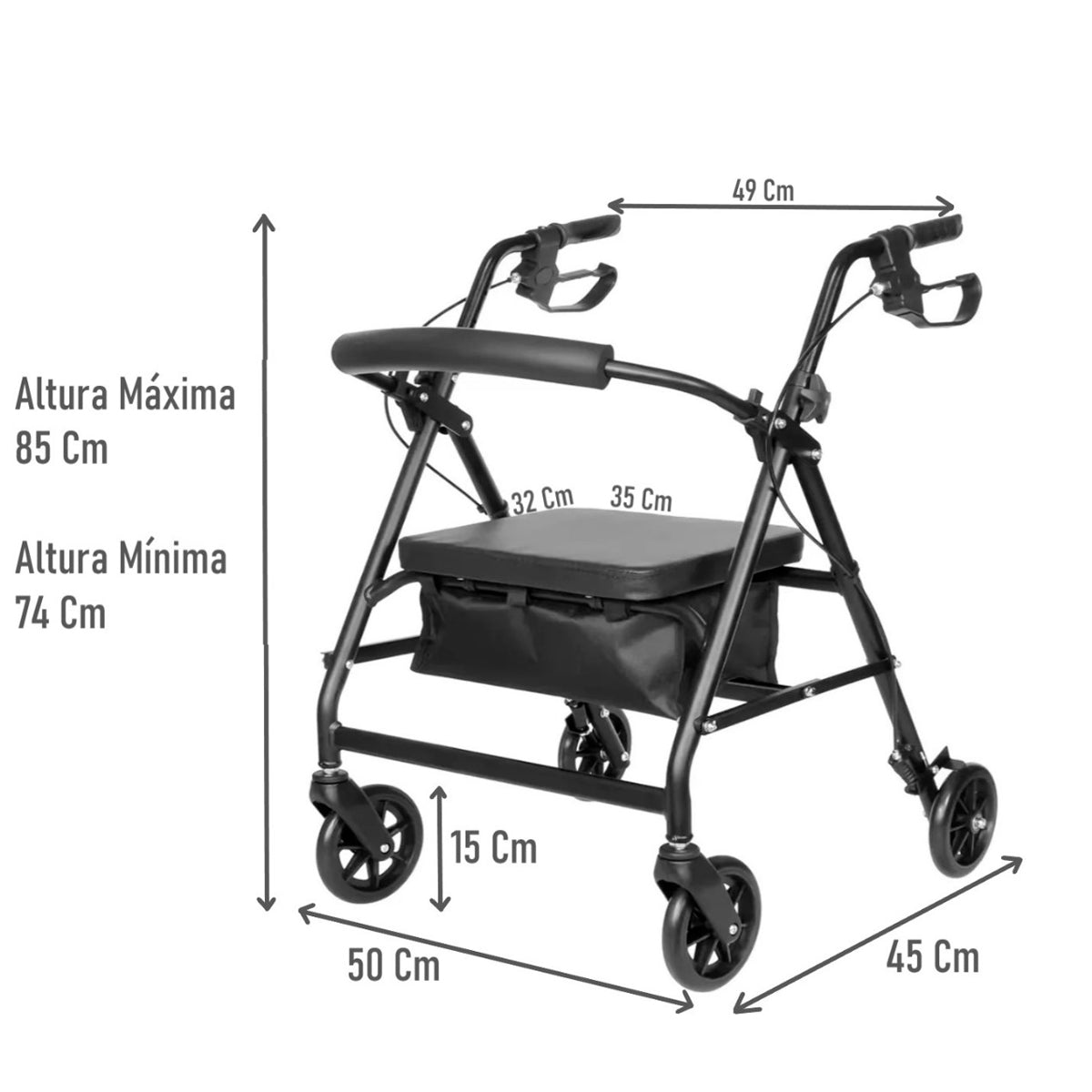 Andador Burrito Plegable 4 Ruedas Con Asiento Y Bolso 4002A